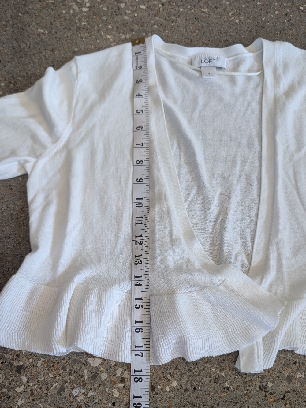 LOFT Cream Open-Front Ruffle-Hem Cardigan - Picture 4 of 4